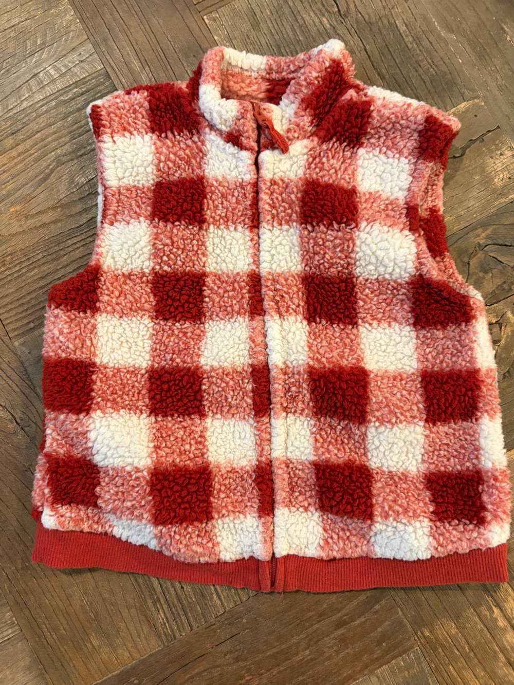 Carter's Size 24M Red White Buffalo Plaid Fleece Sherpa Zip Up Baby Vest